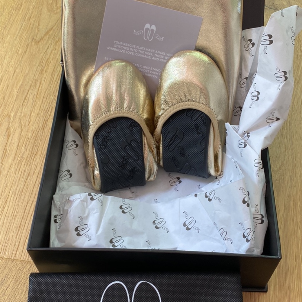 Gold Leather Foldable Ballet Flats Rescue Flats